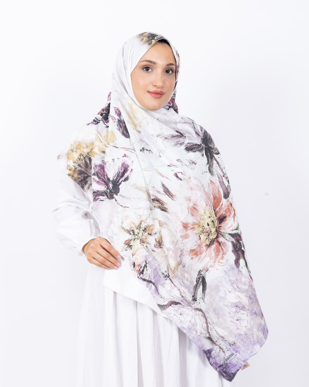 Mikro Bambu Kraş Şal D032 Beyaz-Lila
