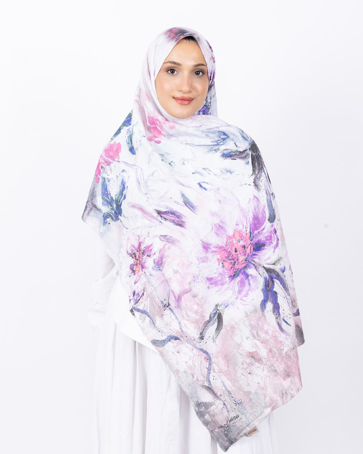 Mikro Bambu Kraş Şal D032 Lila-Beyaz
