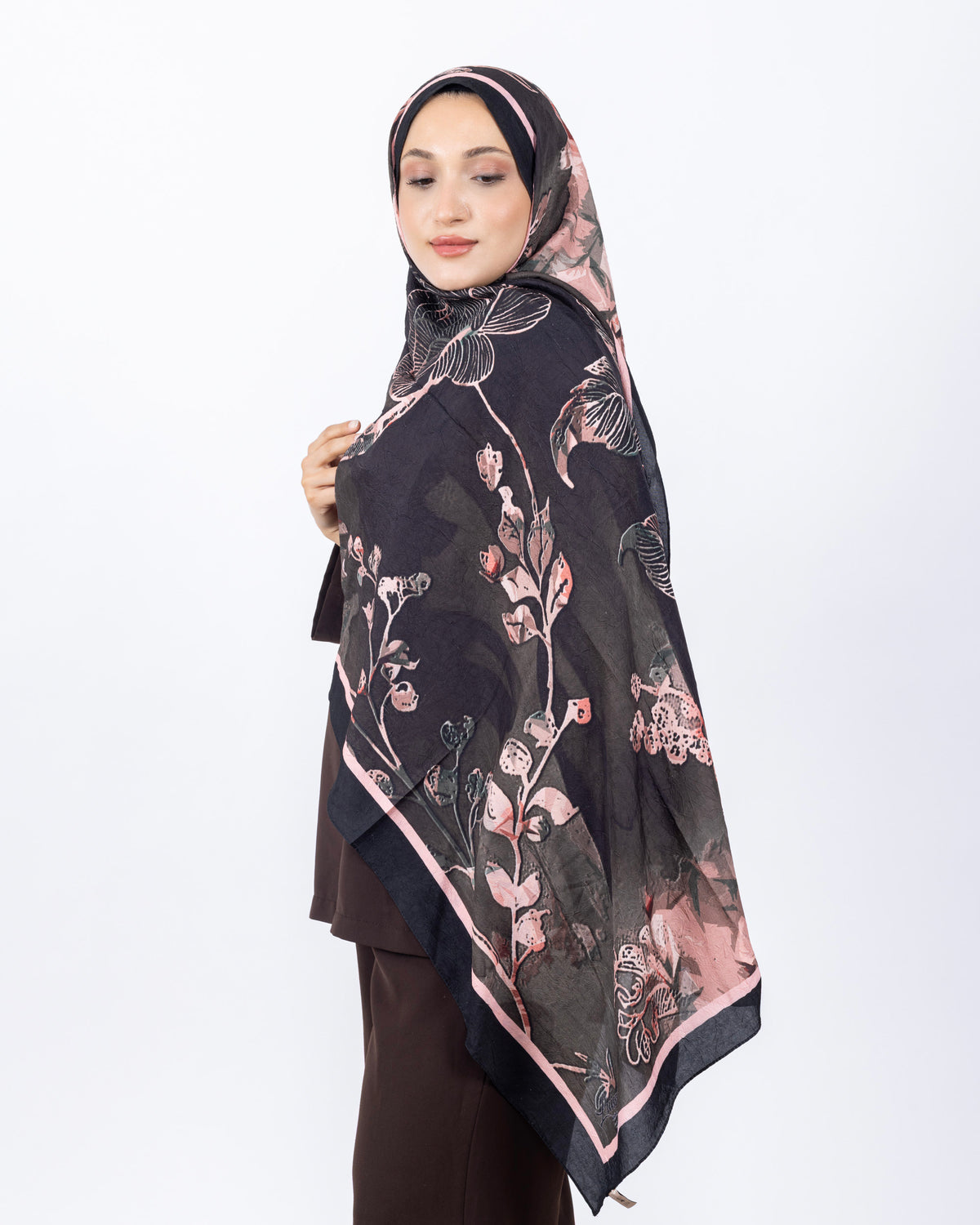 Mikro Bambu Kraş Şal D025 Siyah-Pembe