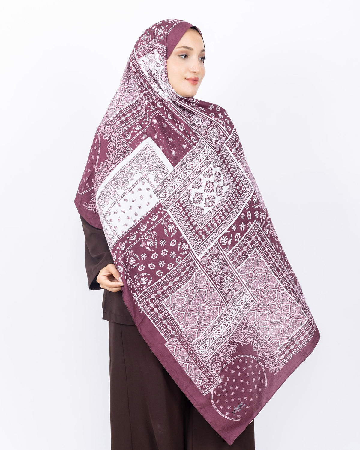 Mikro Bambu Kraş Şal D034 Bordo-Beyaz