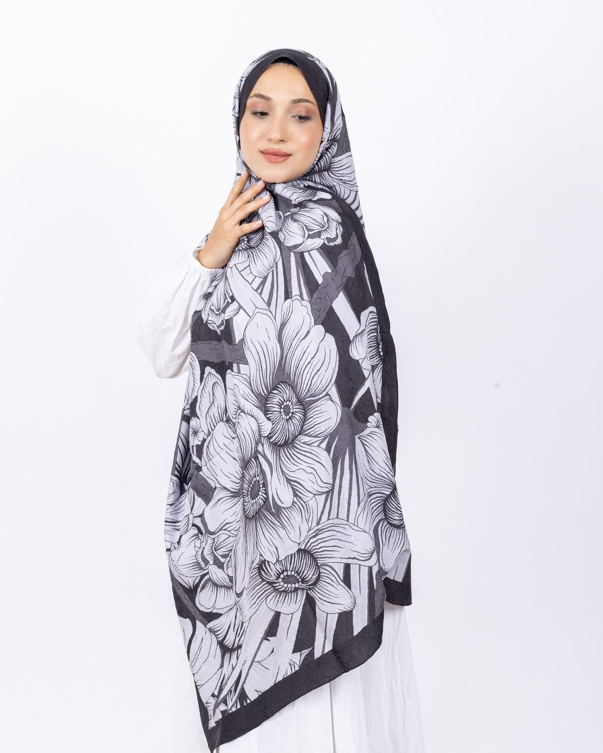 Mikro Bambu Kraş Şal D024 Siyah-Beyaz