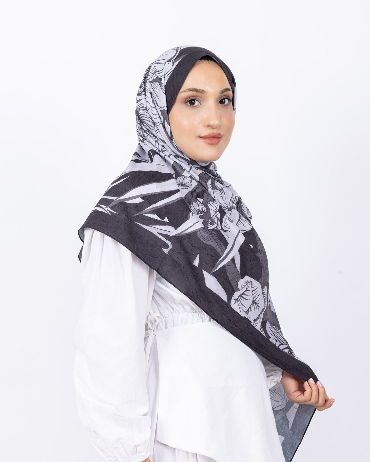 Mikro Bambu Kraş Şal D024 Siyah-Beyaz