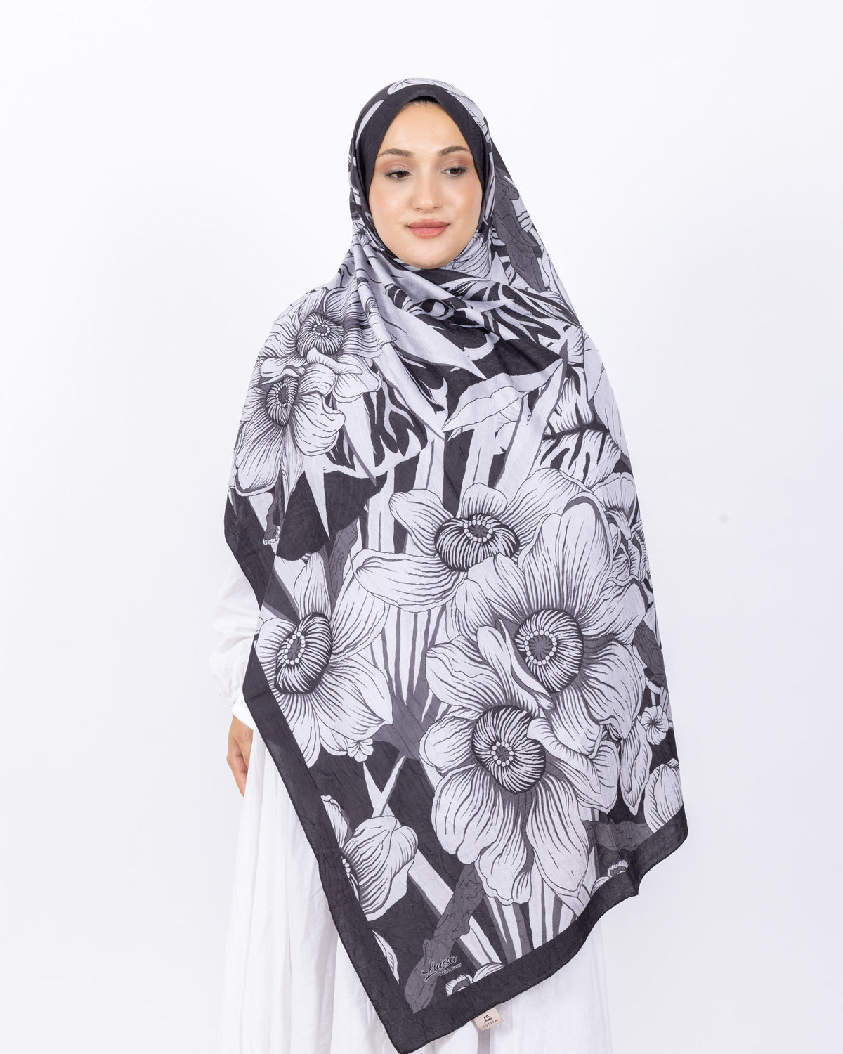 Mikro Bambu Kraş Şal D024 Siyah-Gri