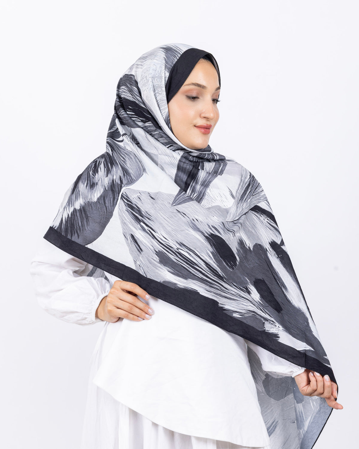 Mikro Bambu Kraş Şal D033 Siyah-Gri