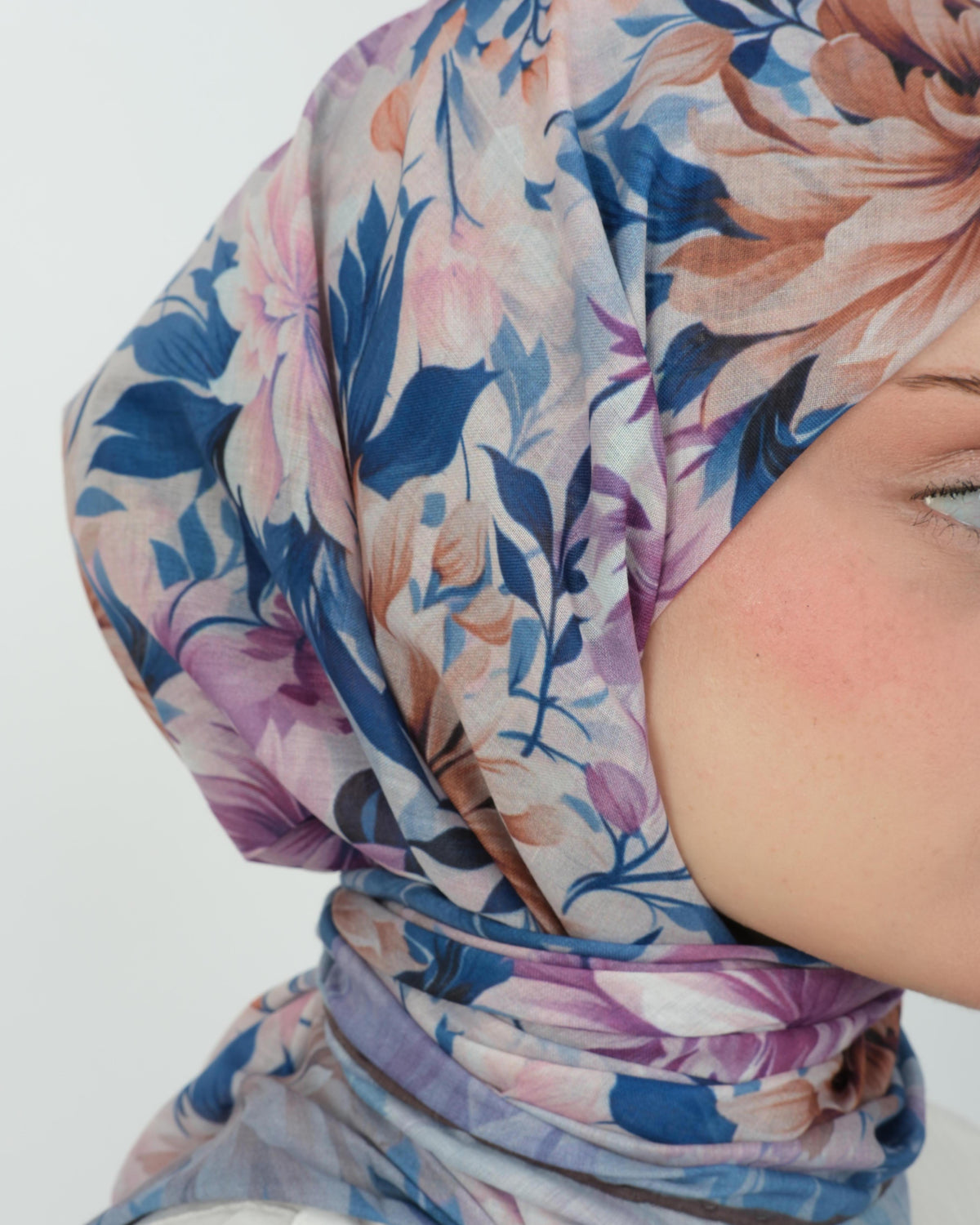Organik Soft Eşarp D082 Kahve-Mavi