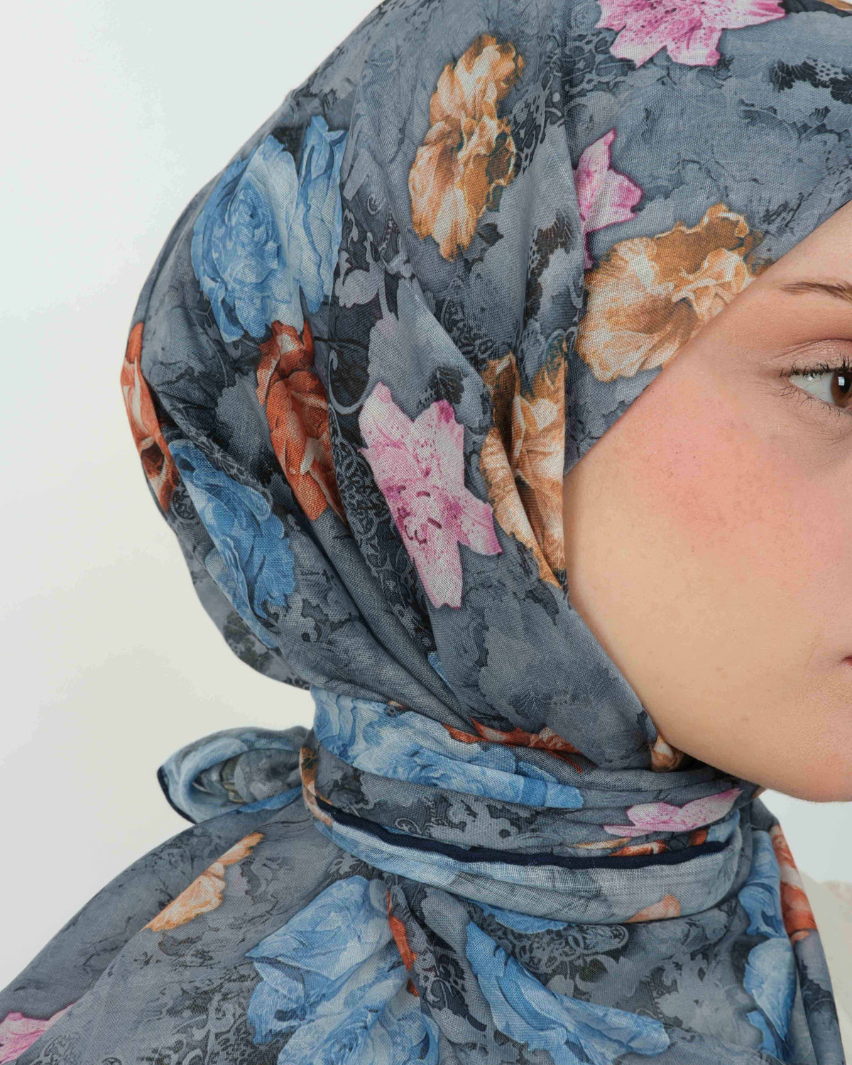 Organik Soft Eşarp D083 Lacivert-Gri