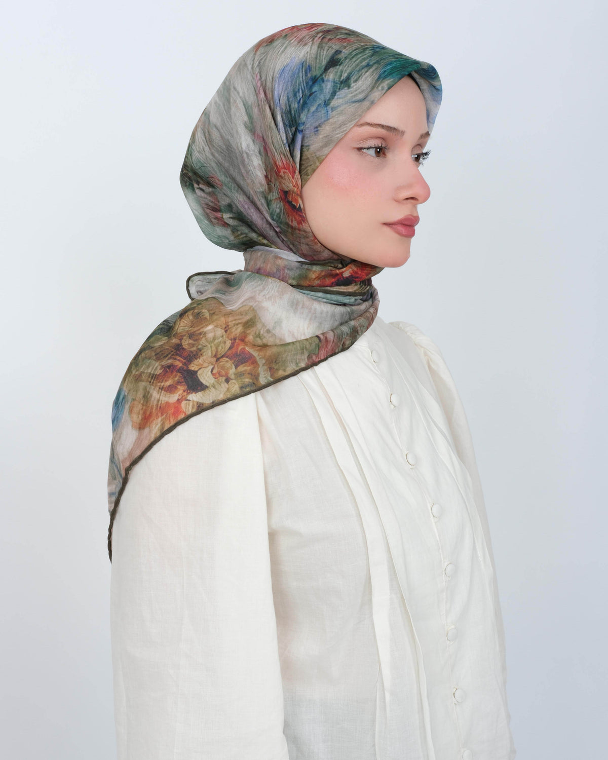 Organik Soft Eşarp D092 Kahve-Mavi