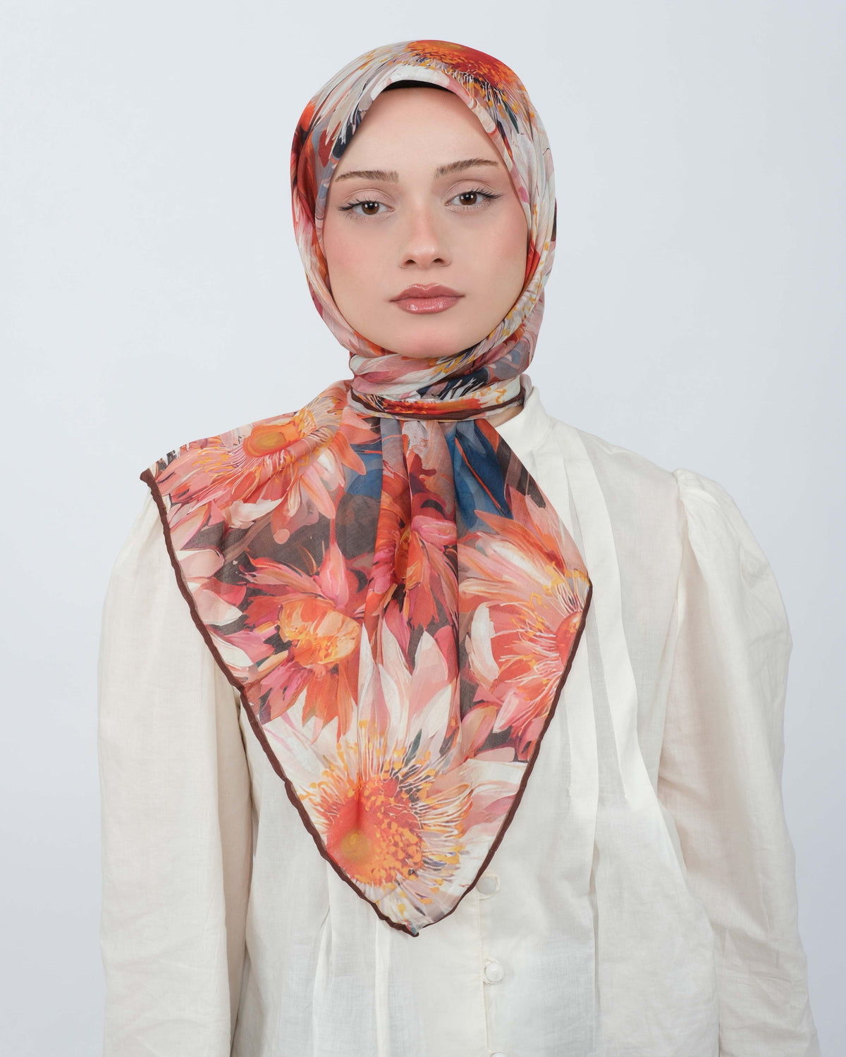 Organik Soft Eşarp D094 Kahve-Kiremit