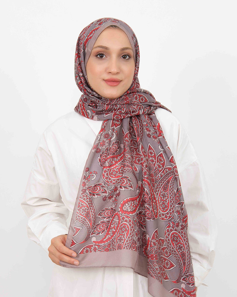 Soft Şal D057 Vizon-Kırmızı