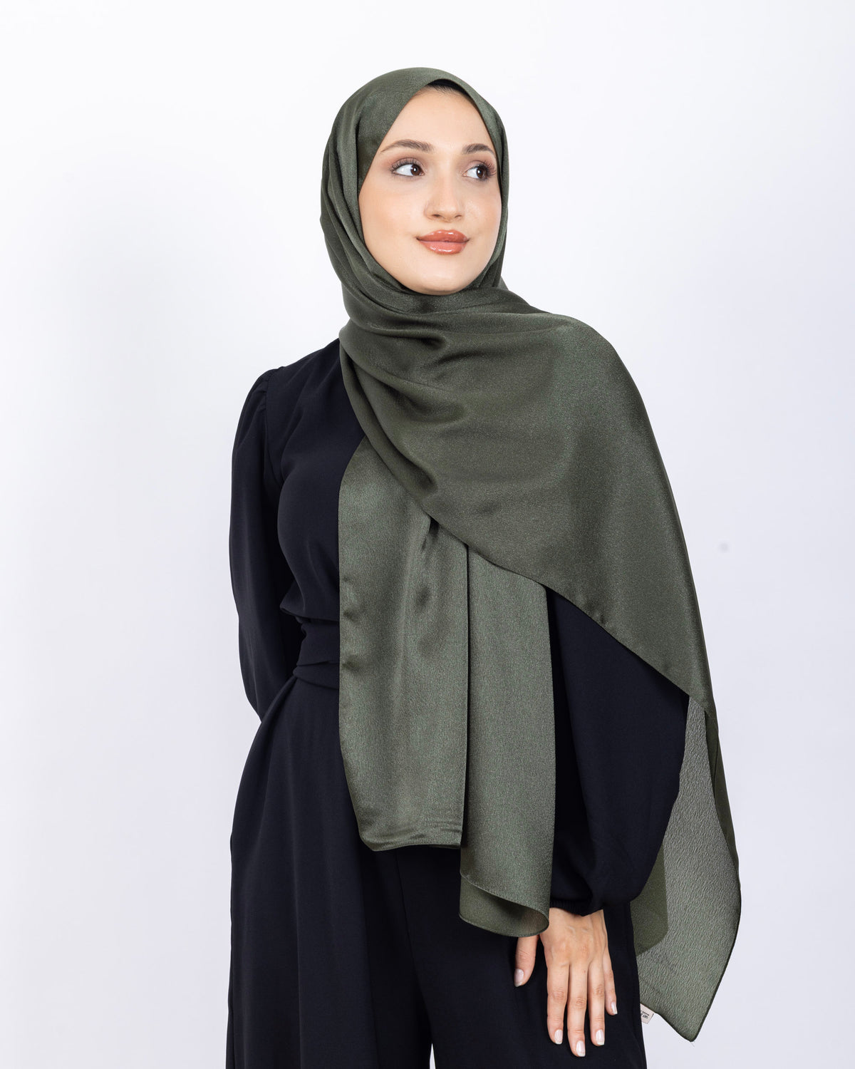 Düz Kristal Şal D019 Haki Yeşili