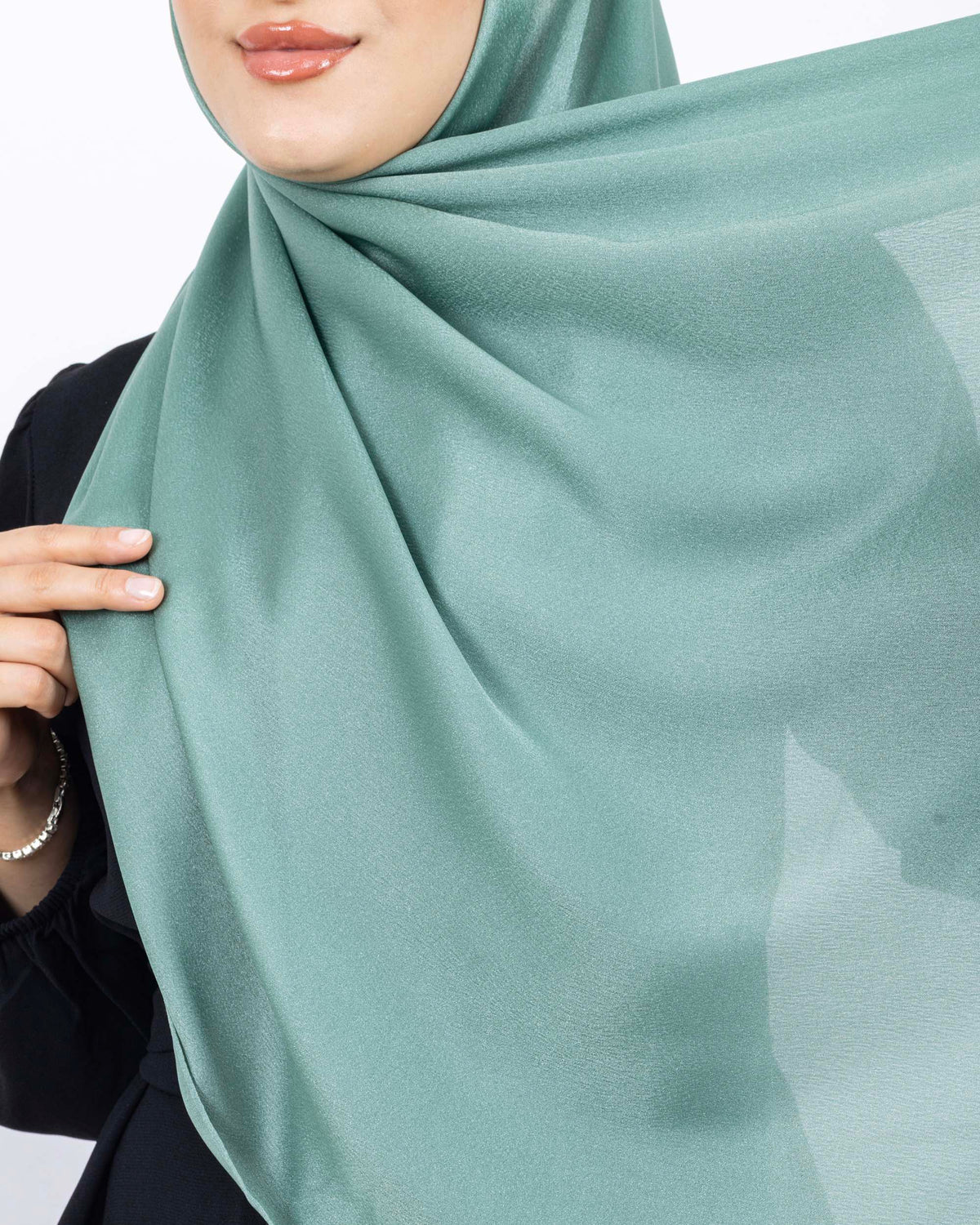 Düz Kristal Şal D019 Su Yeşili