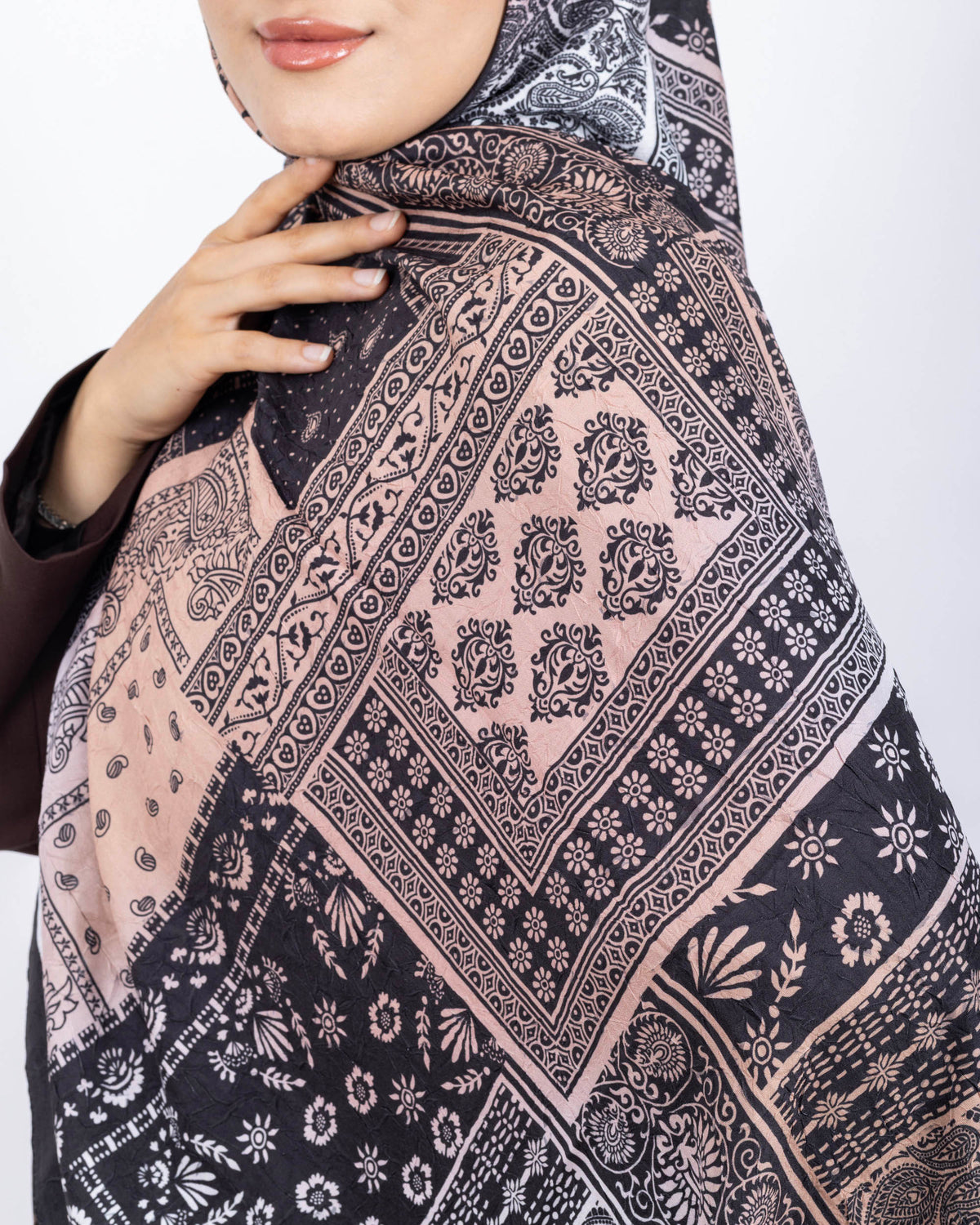 Mikro Bambu Kraş Şal D034 Siyah-Kahve