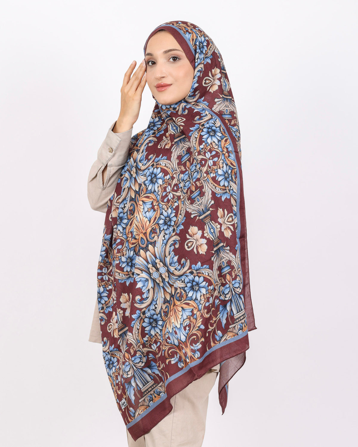 Soft Bambu Kraş Şal D040 Bordo-Mavi