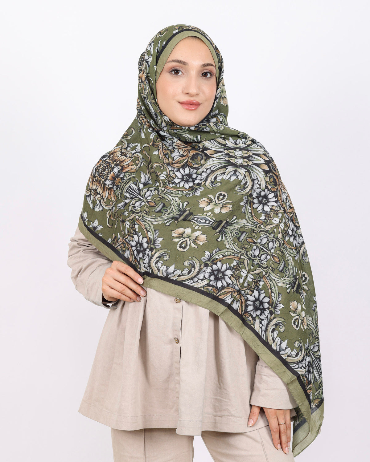 Soft Bambu Kraş Şal D040 Zeytin Yeşili