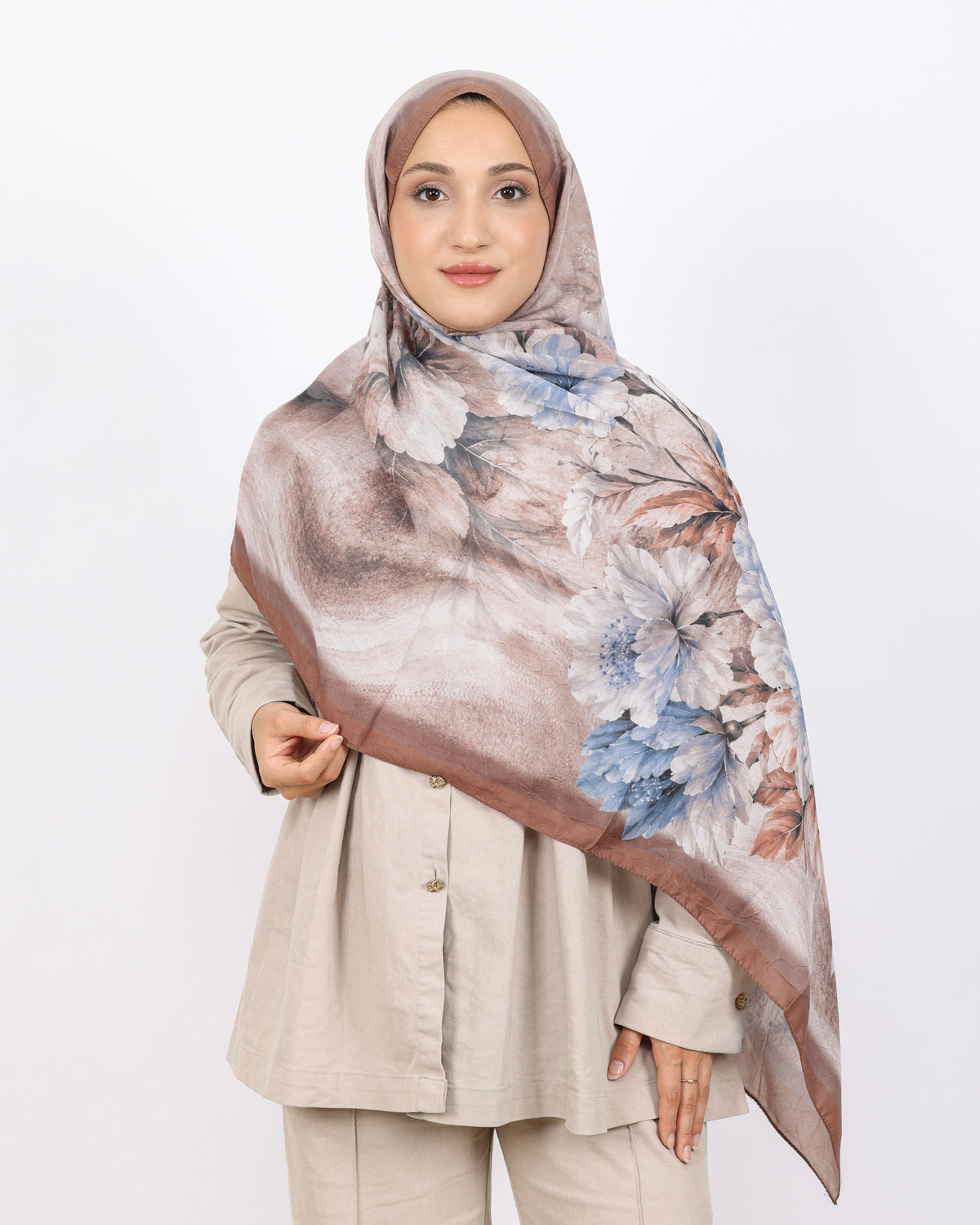 Soft Bambu Kraş Şal D041 Kahverengi-Mavi