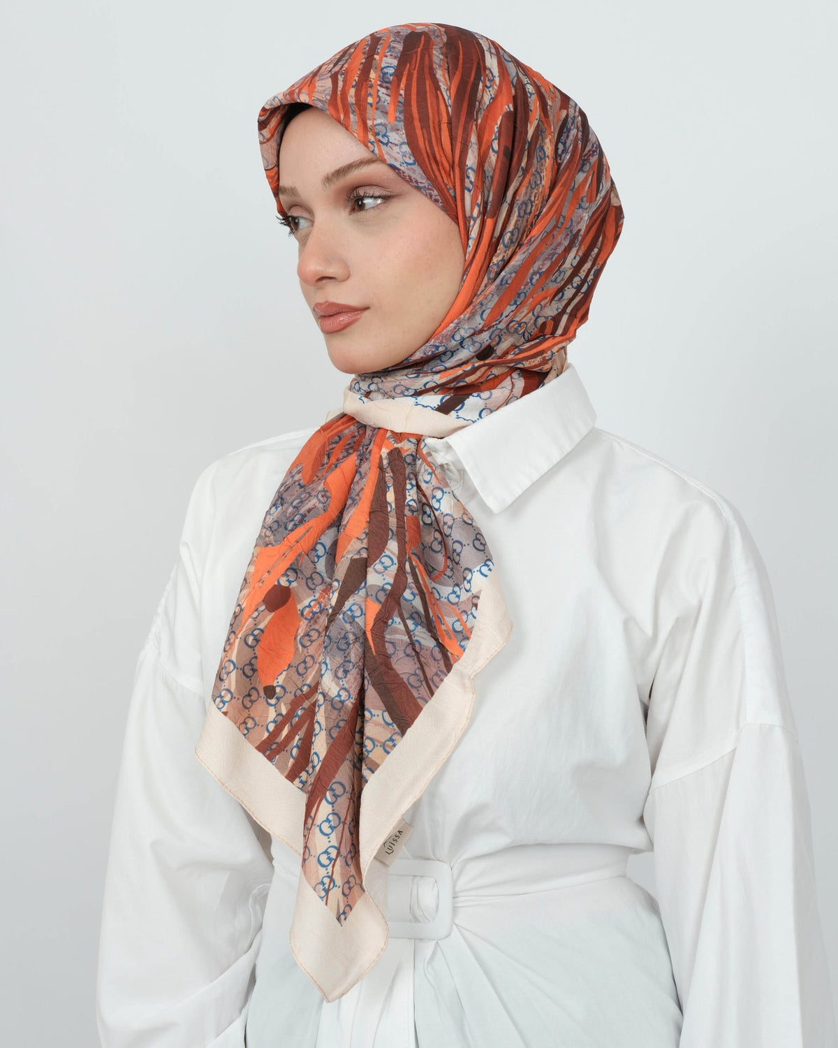 Bambu Kraş Eşarp D108 Bej Kiremit – farklı bağlama açısı