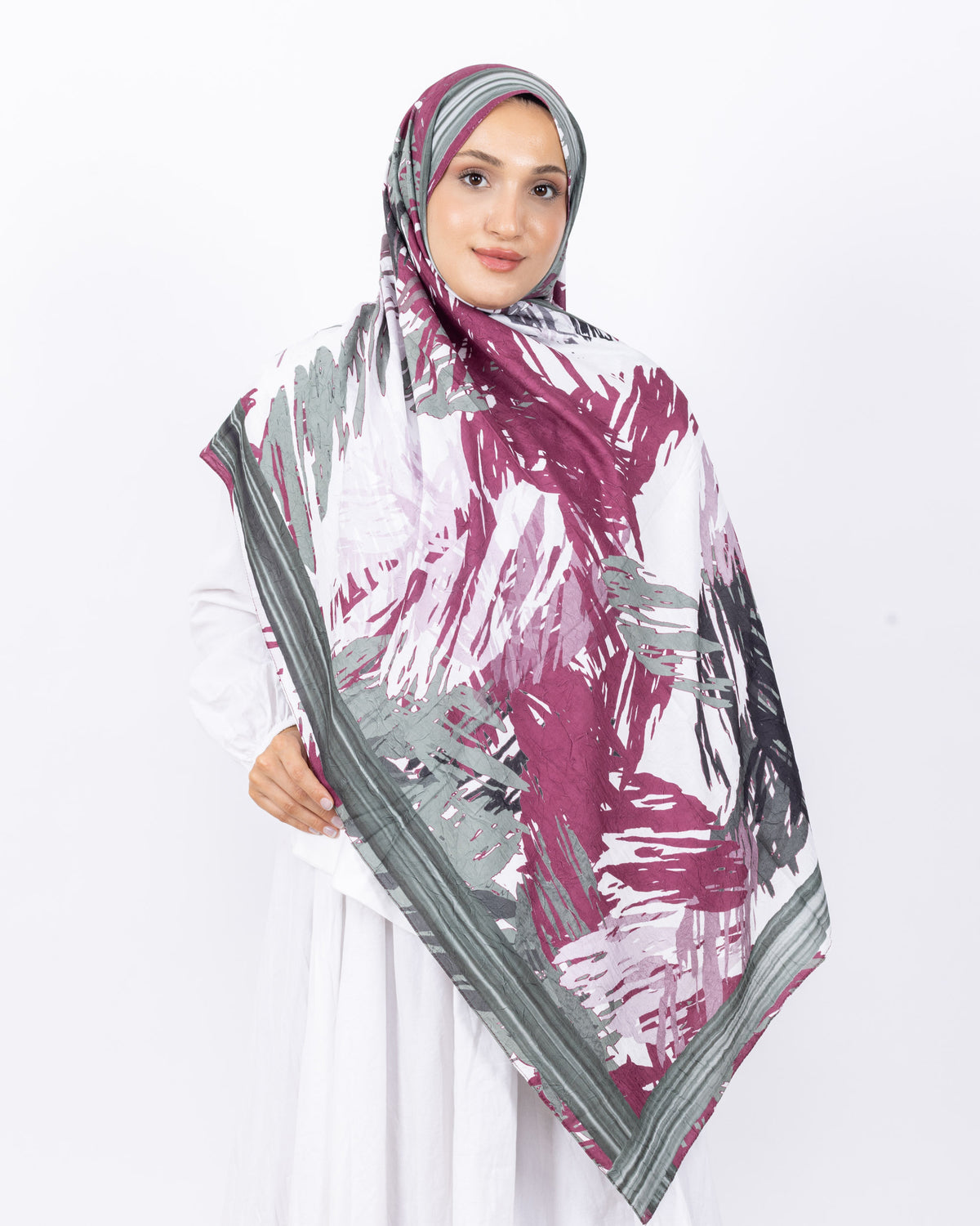 Mikro Bambu Kraş Şal D023 Haki Yeşili Bordo