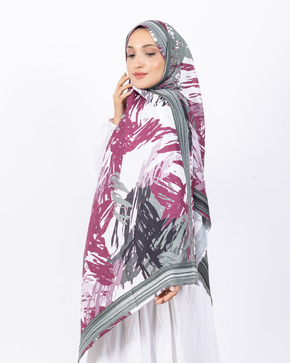 Mikro Bambu Kraş Şal D023 Haki Yeşili Bordo
