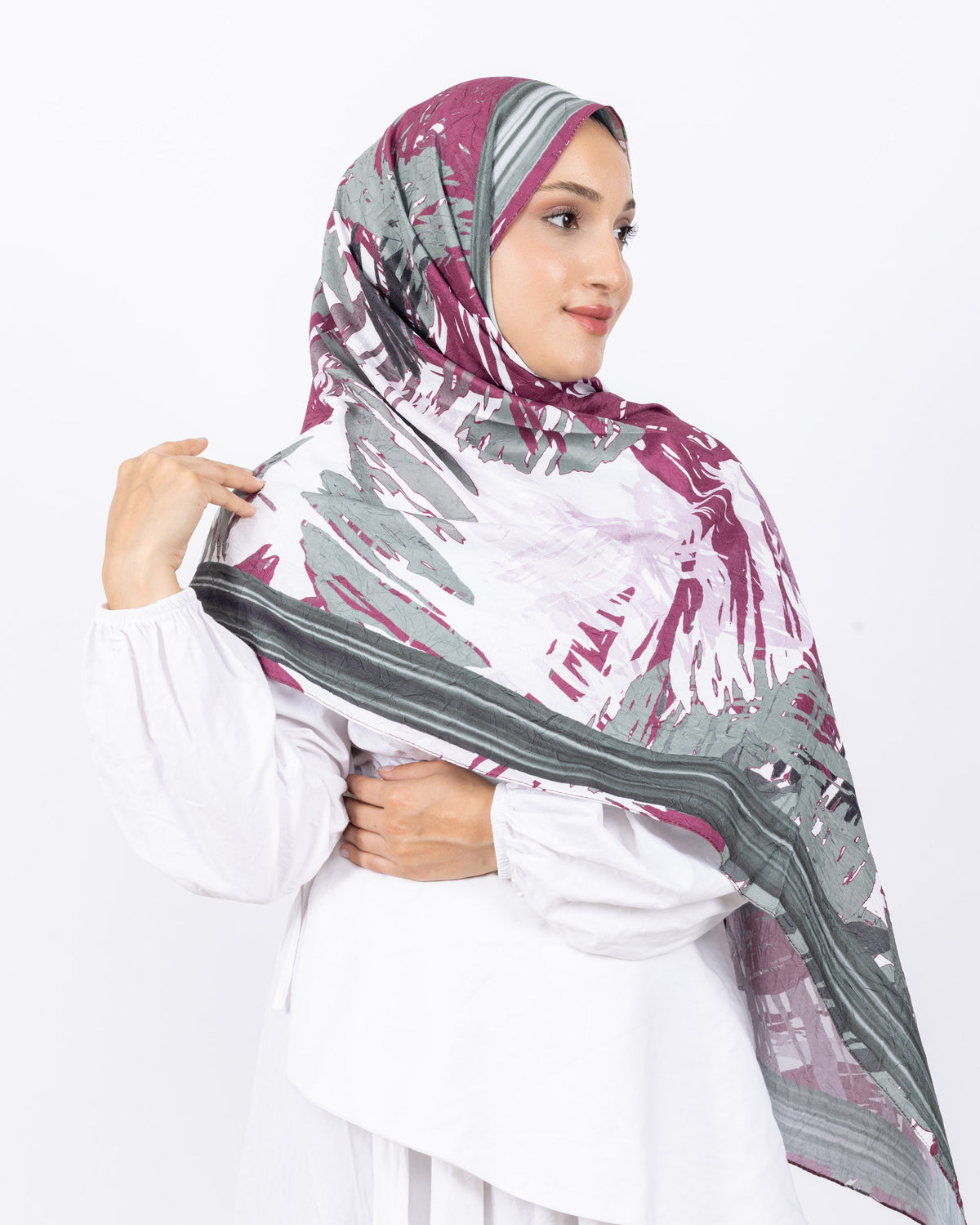 Mikro Bambu Kraş Şal D023 Haki Yeşili Bordo