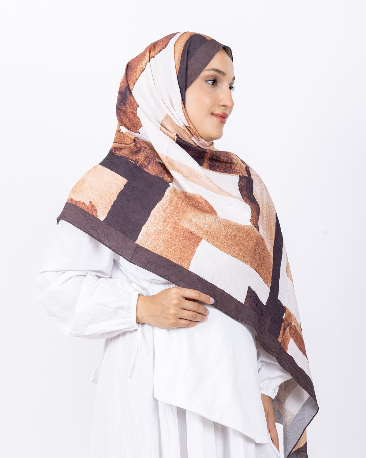 Mikro Bambu Kraş Şal D026 Kahverengi-Bej