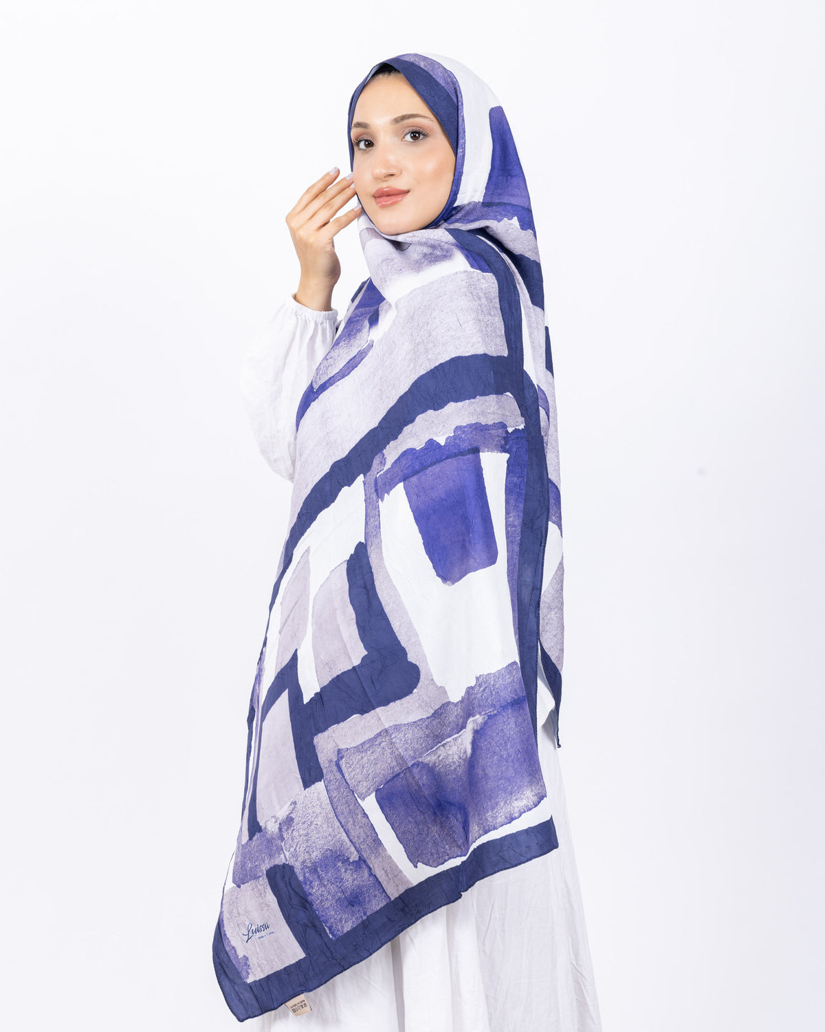 Mikro Bambu Kraş Şal D026 Lacivert-Beyaz