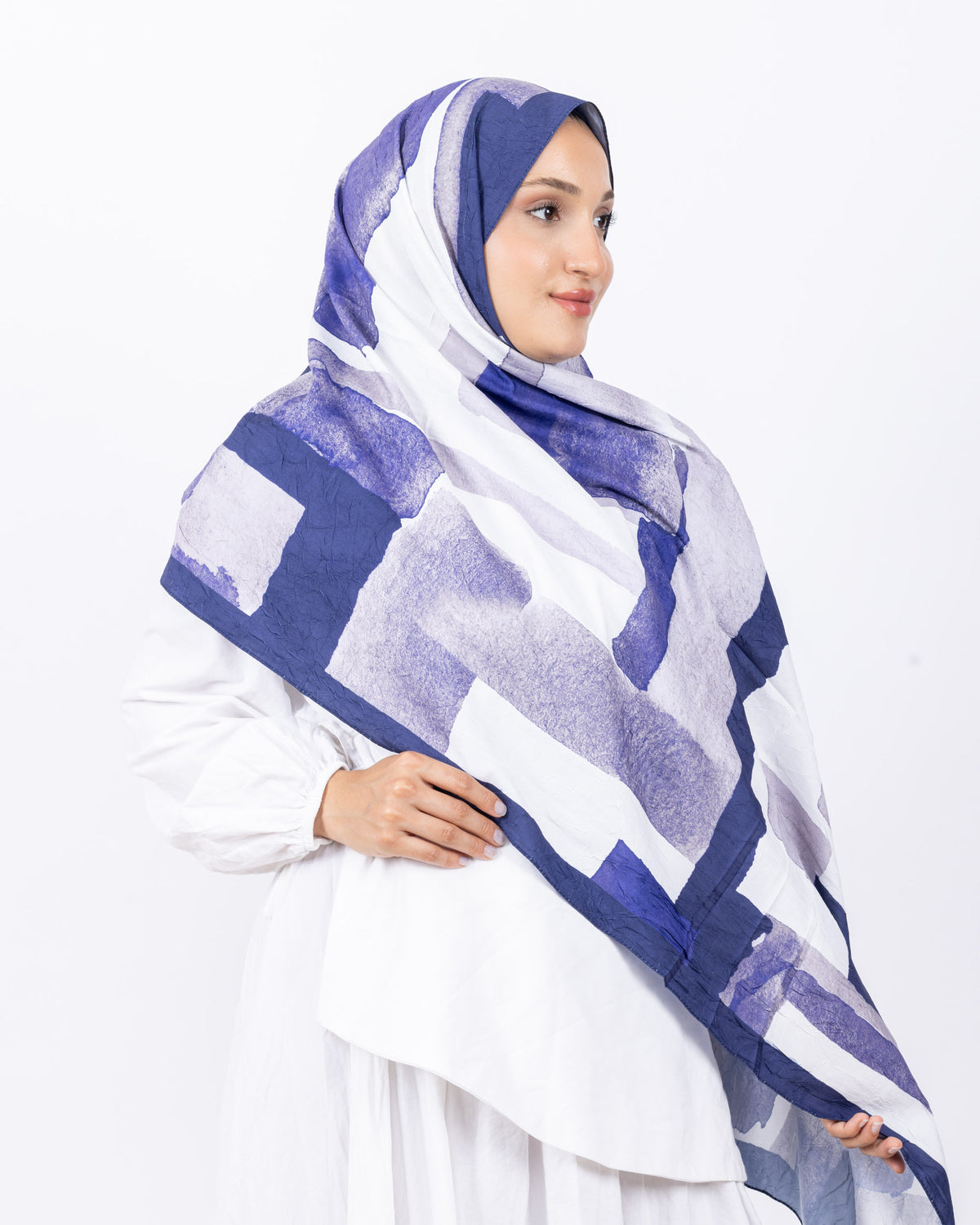 Mikro Bambu Kraş Şal D026 Lacivert-Beyaz