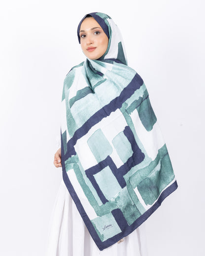 Mikro Bambu Kraş Şal D026 Lacivert Mint Yeşili