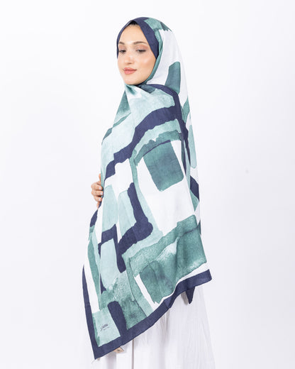 Mikro Bambu Kraş Şal D026 Lacivert Mint Yeşili