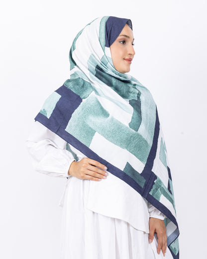 Mikro Bambu Kraş Şal D026 Lacivert Mint Yeşili