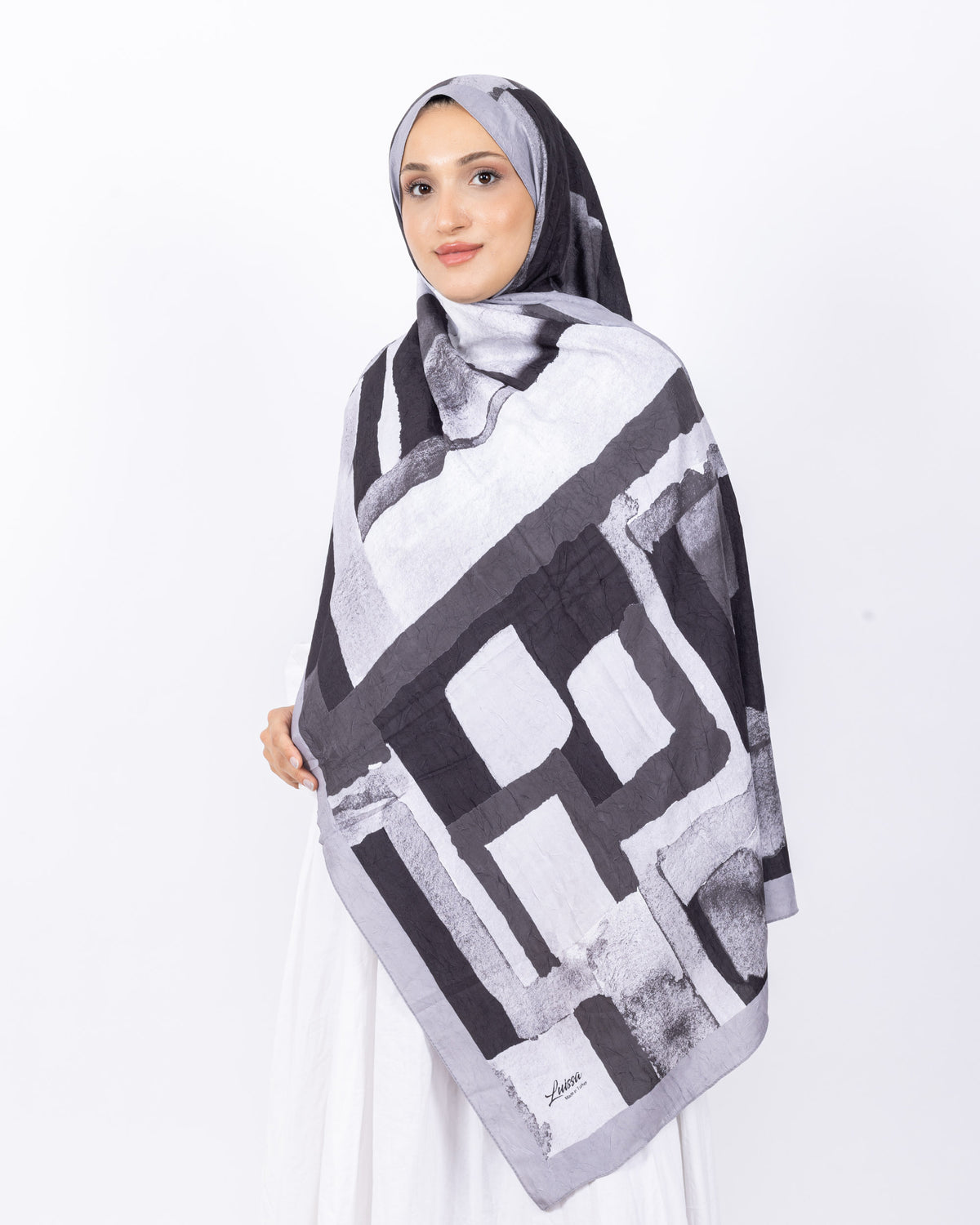 Mikro Bambu Kraş Şal D026 Gri-Siyah
