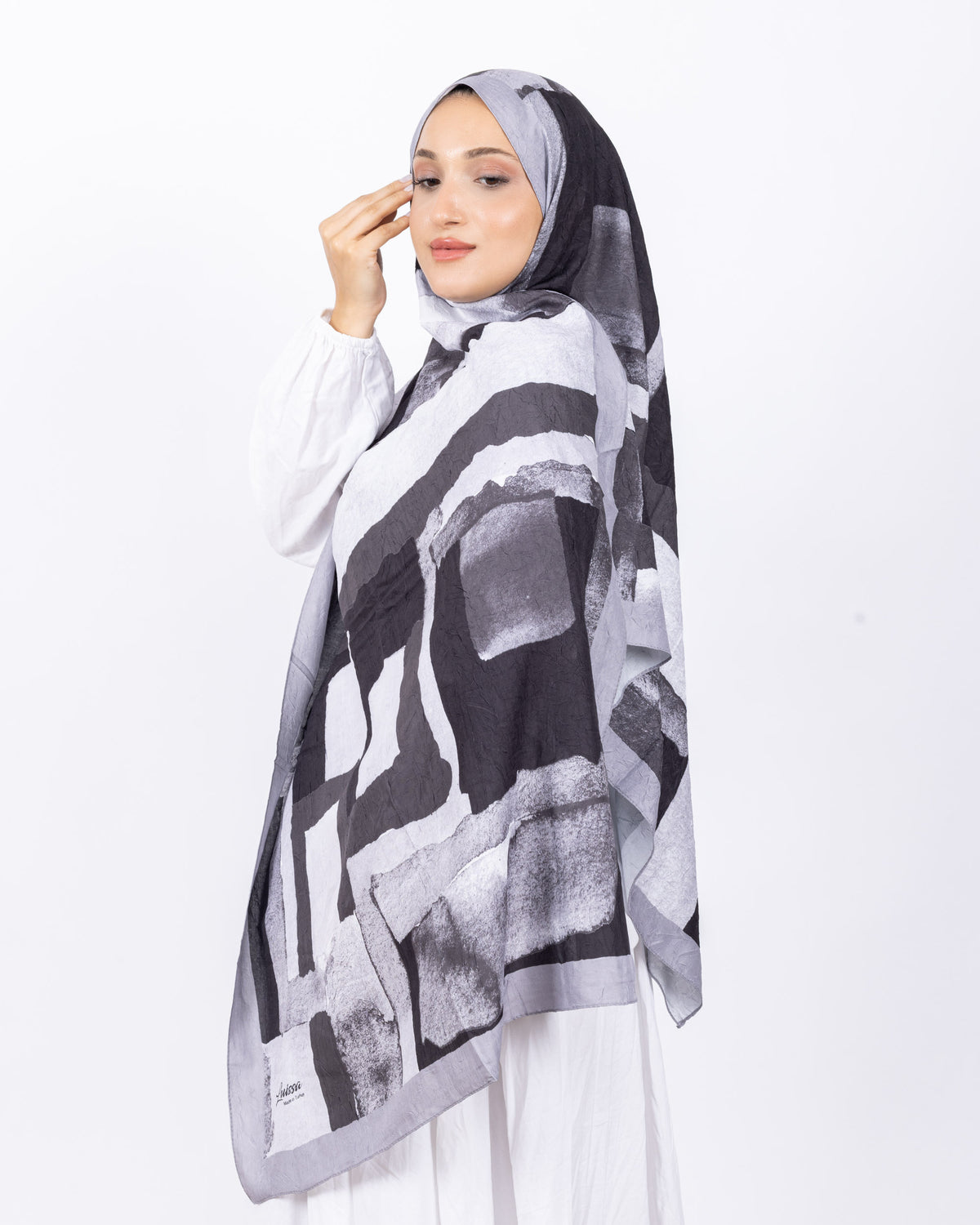 Mikro Bambu Kraş Şal D026 Gri-Siyah
