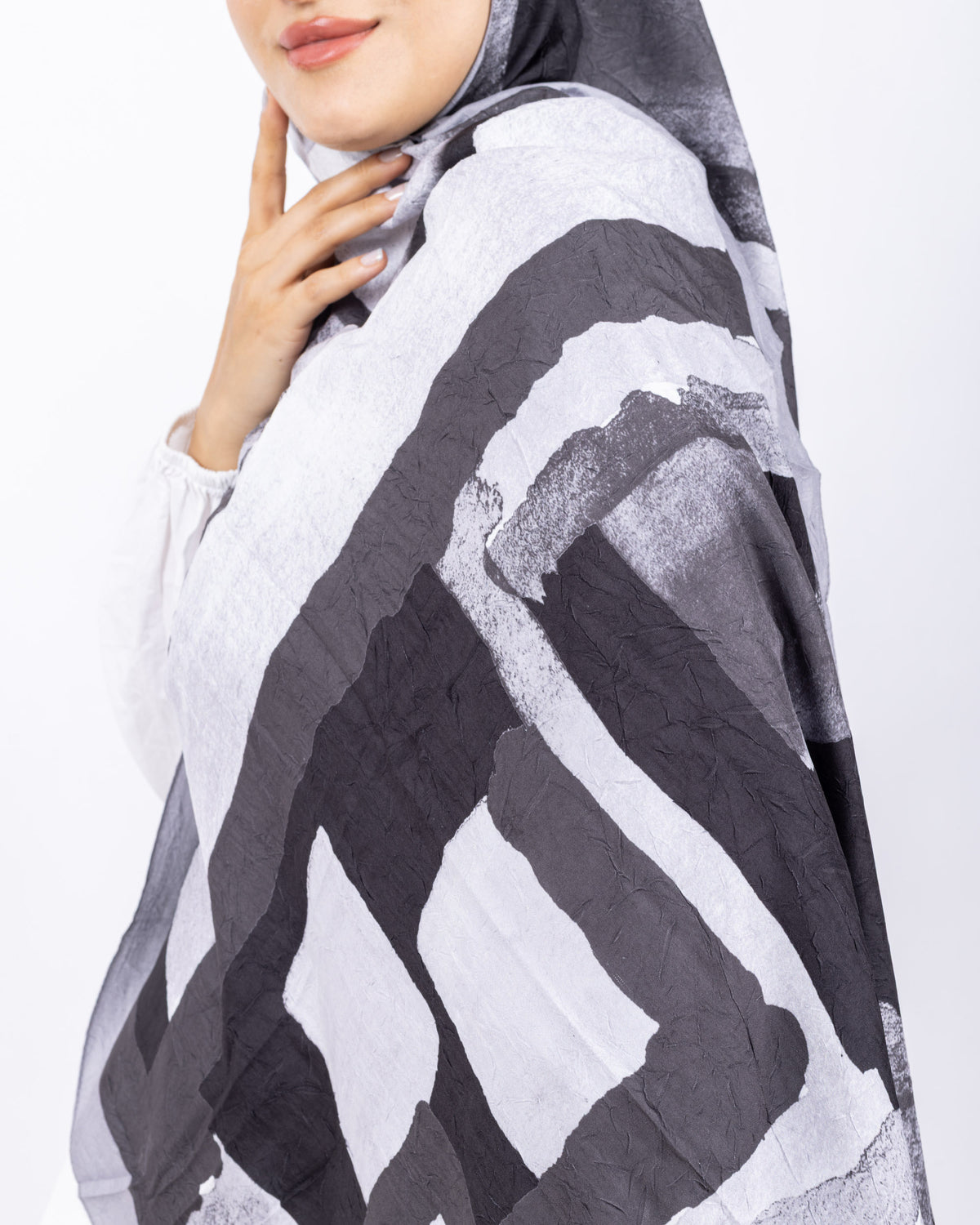 Mikro Bambu Kraş Şal D026 Gri-Siyah