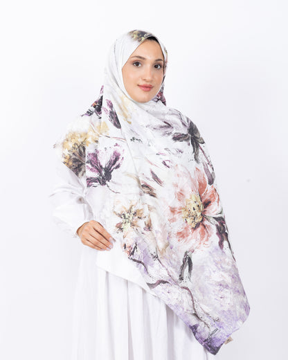 Mikro Bambu Kraş Şal D032 Beyaz-Lila