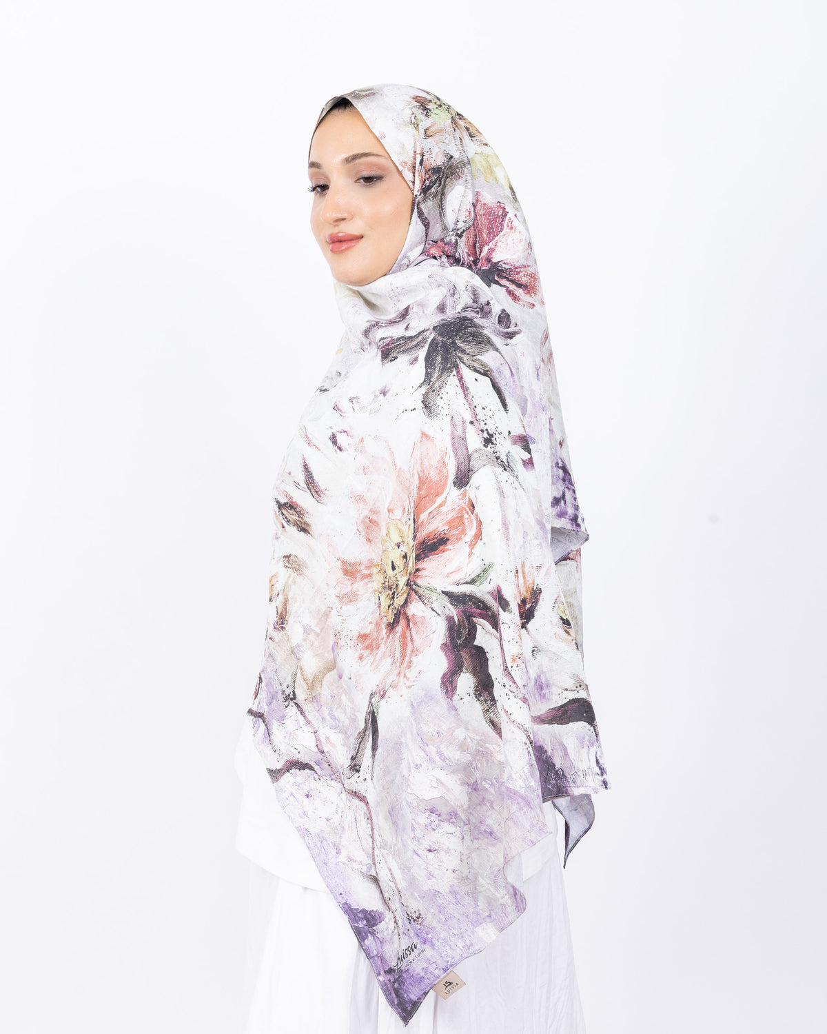Mikro Bambu Kraş Şal D032 Beyaz-Lila