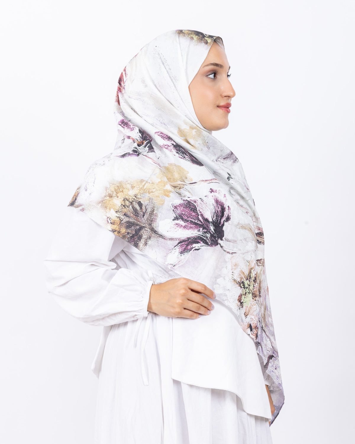Mikro Bambu Kraş Şal D032 Beyaz-Lila