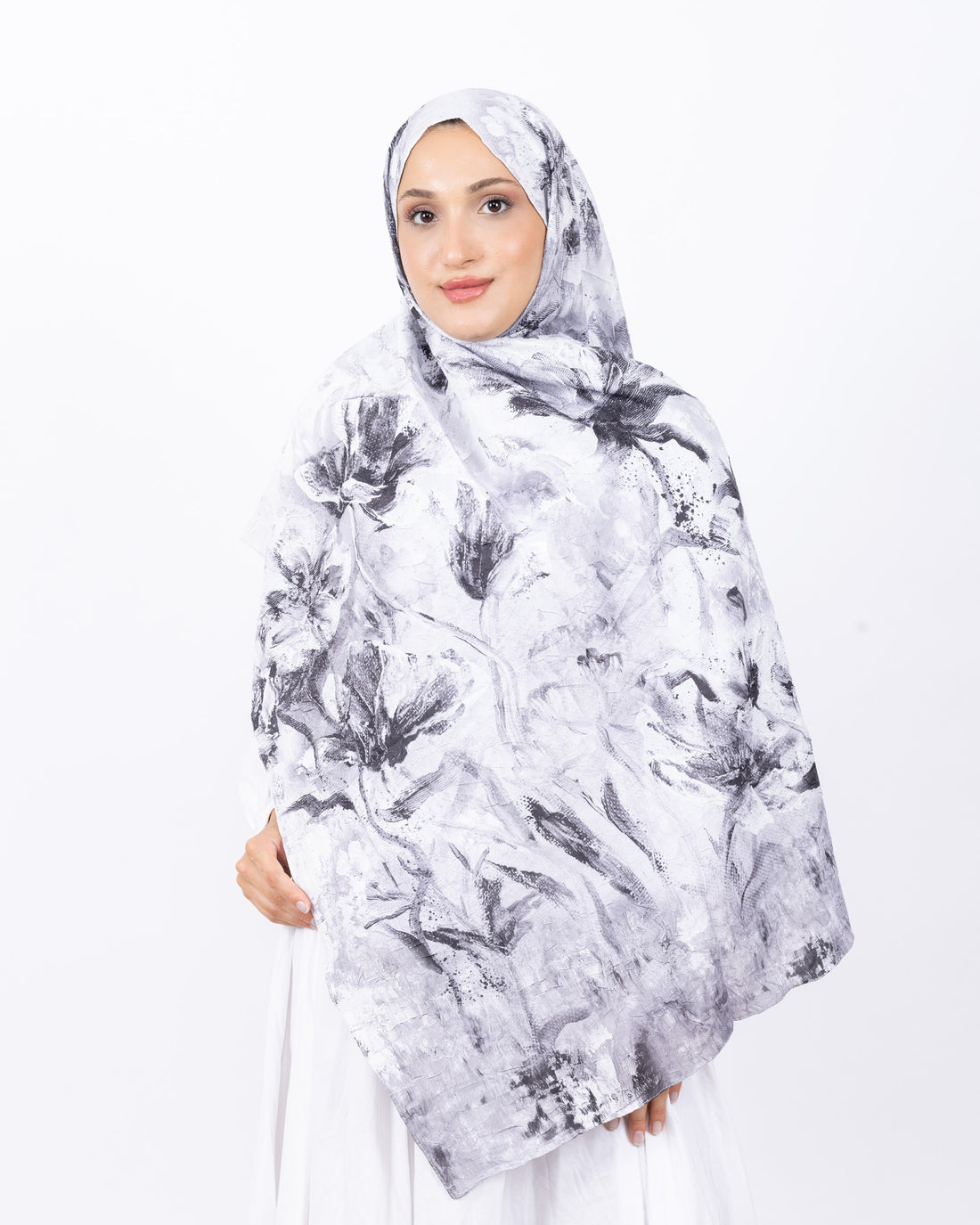 Mikro Bambu Kraş Şal D032 Beyaz-Gri