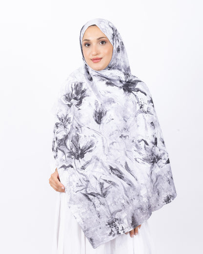 Mikro Bambu Kraş Şal D032 Beyaz-Gri