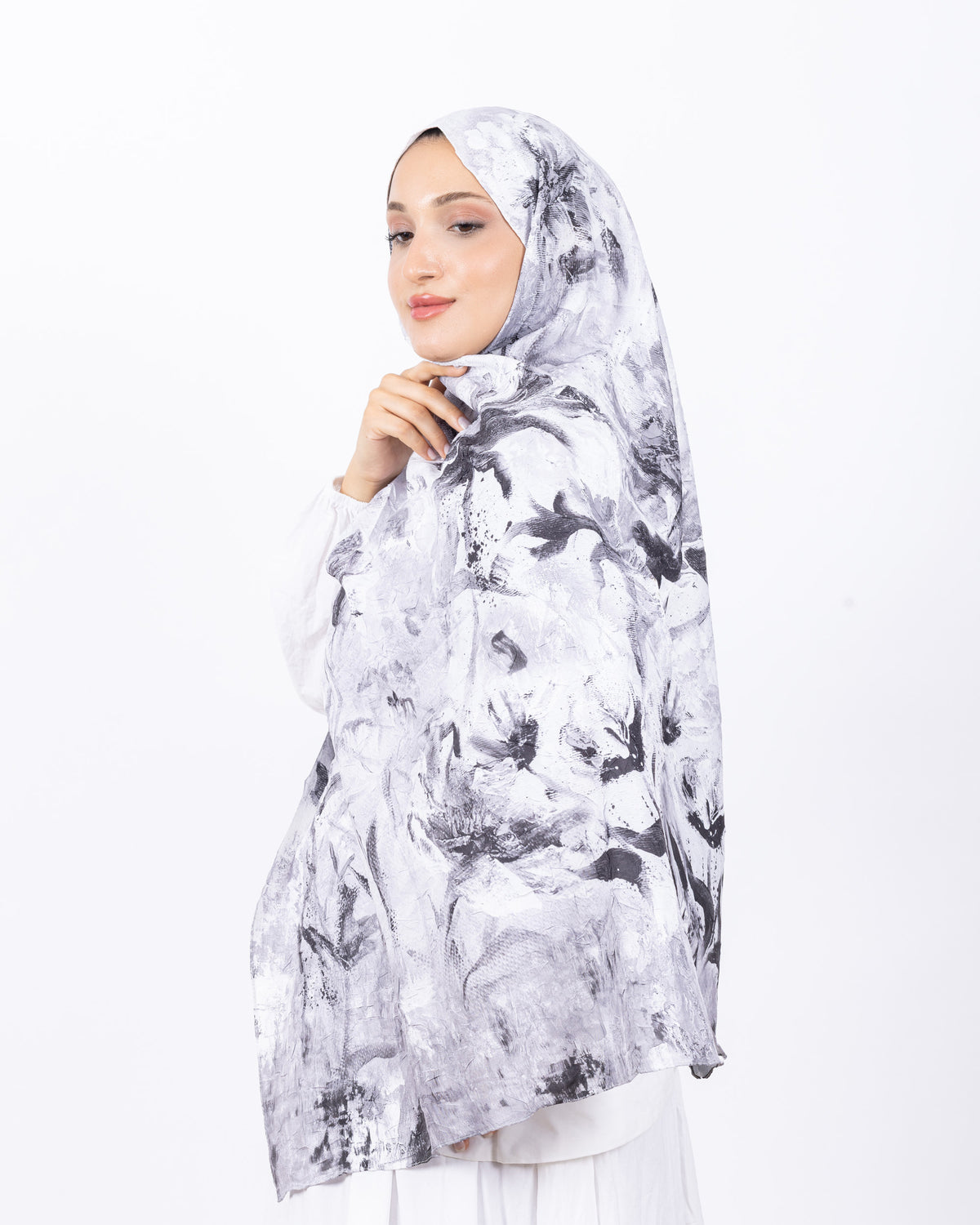 Mikro Bambu Kraş Şal D032 Beyaz-Gri