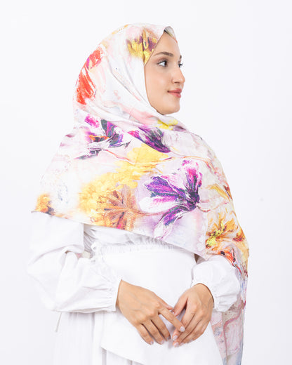 Mikro Bambu Kraş Şal D032 Fuşya-Sarı