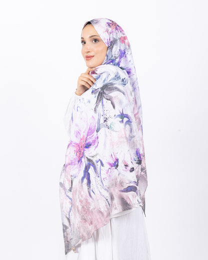 Mikro Bambu Kraş Şal D032 Lila-Beyaz