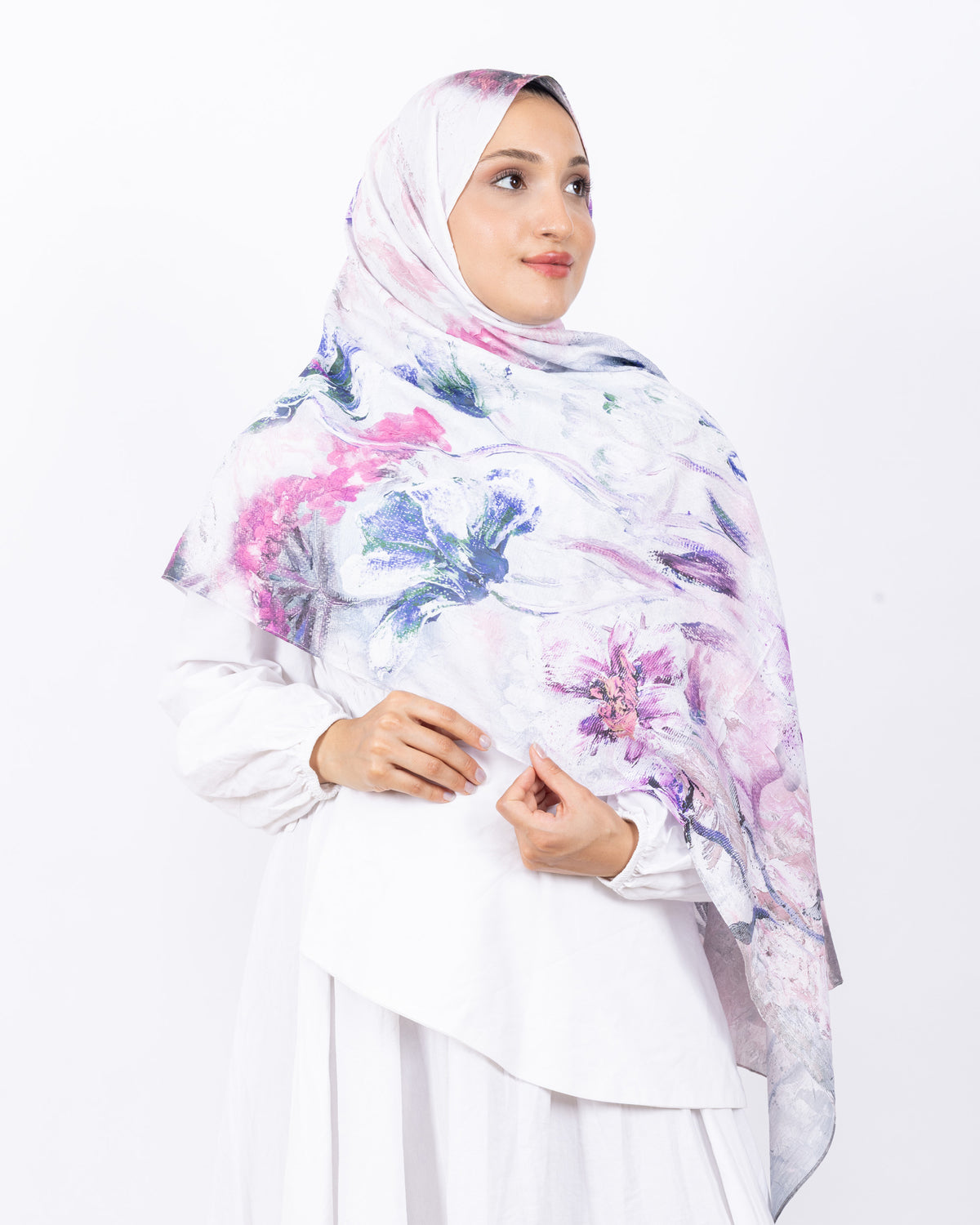 Mikro Bambu Kraş Şal D032 Lila-Beyaz