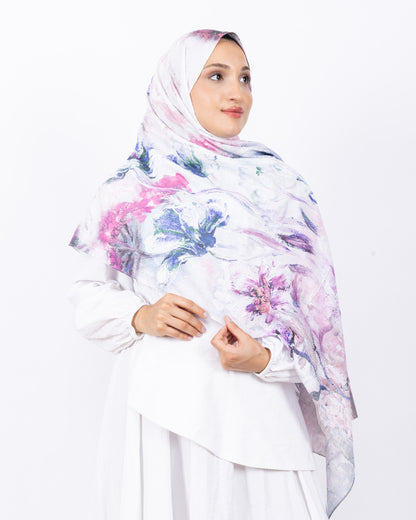 Mikro Bambu Kraş Şal D032 Lila-Beyaz