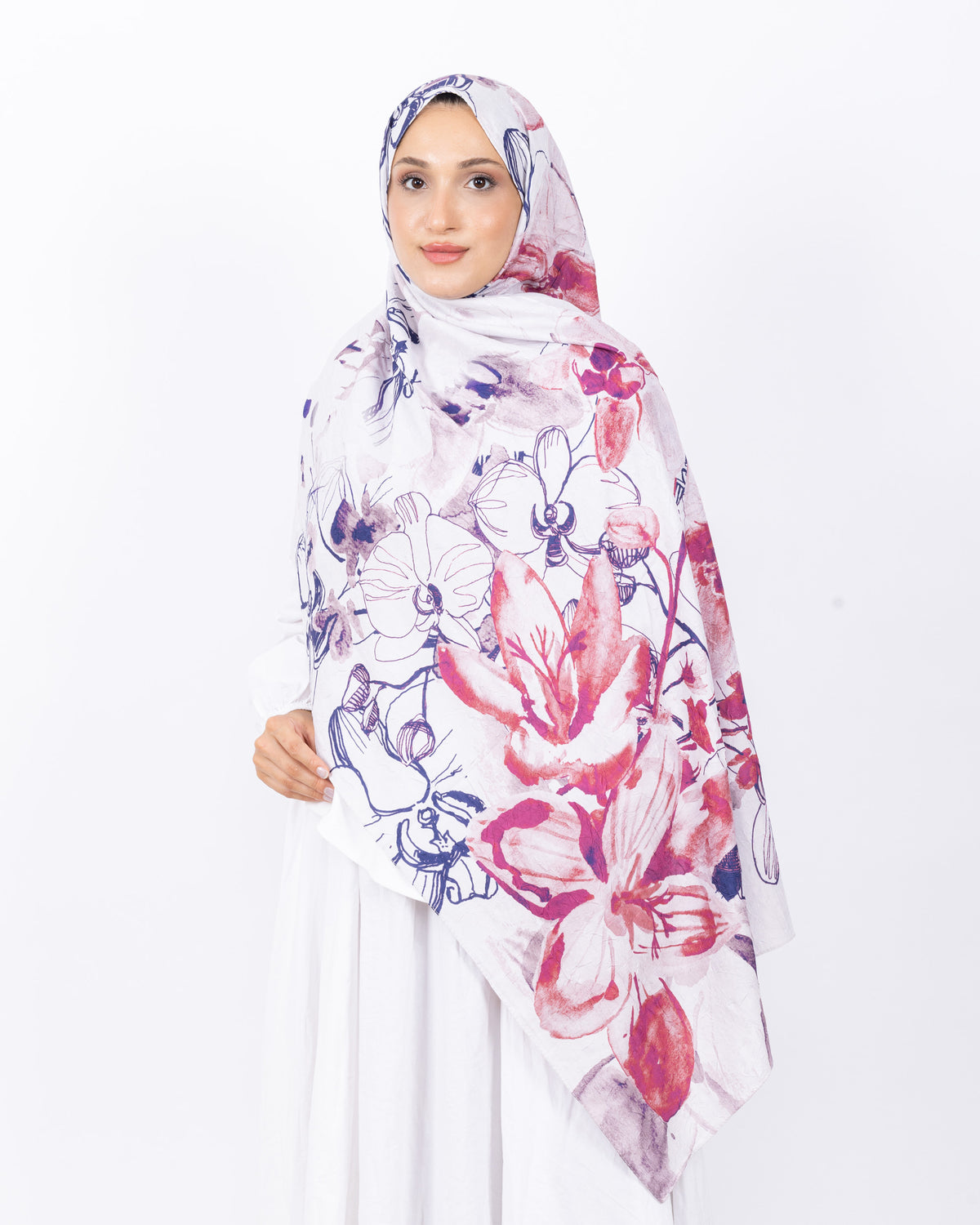 Mikro Bambu Kraş Şal D031 Lacivert-Fuşya