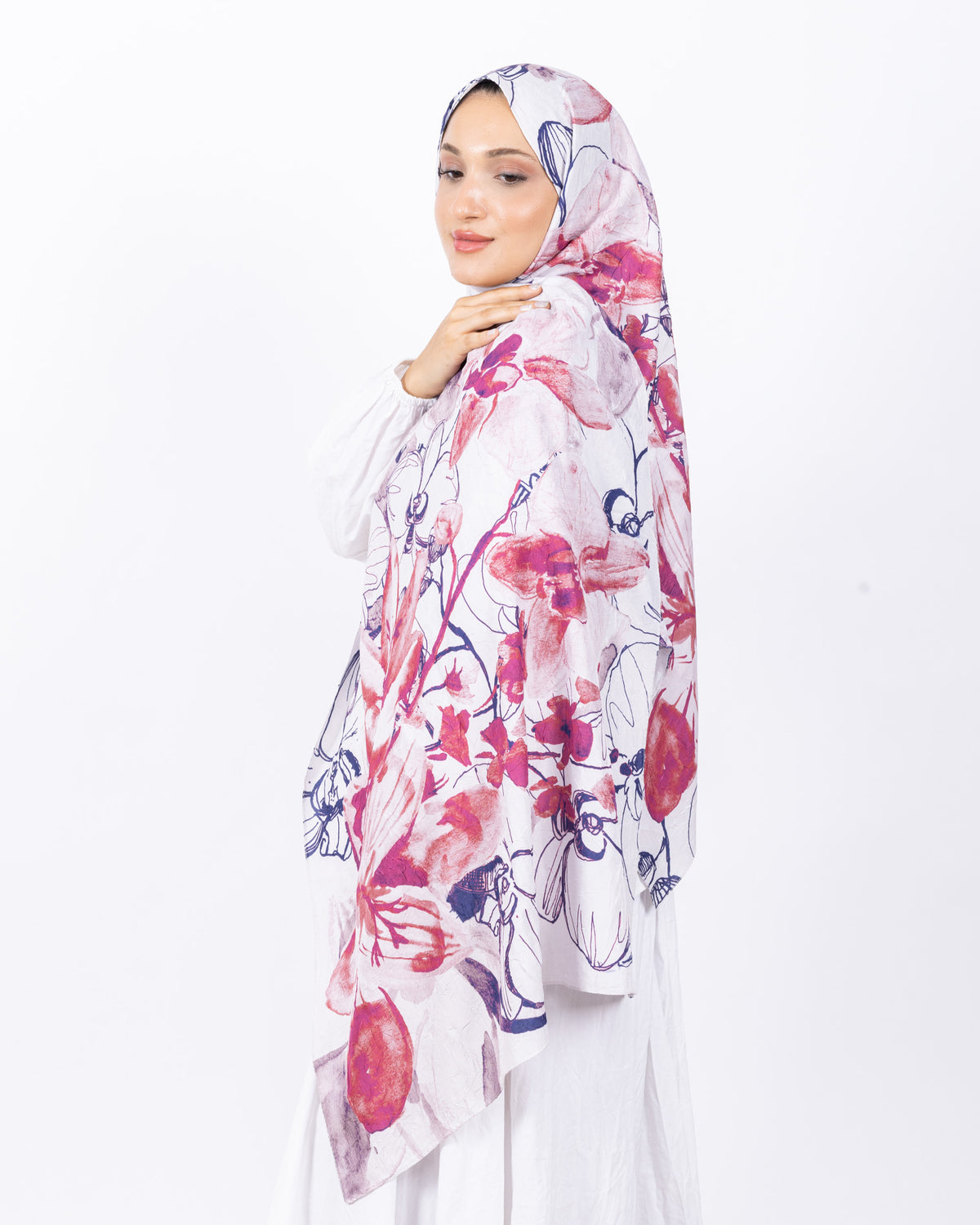 Mikro Bambu Kraş Şal D031 Lacivert-Fuşya