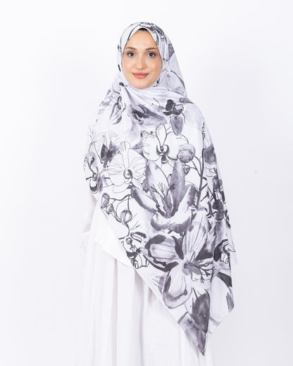 Mikro Bambu Kraş Şal D031 Beyaz-Gri