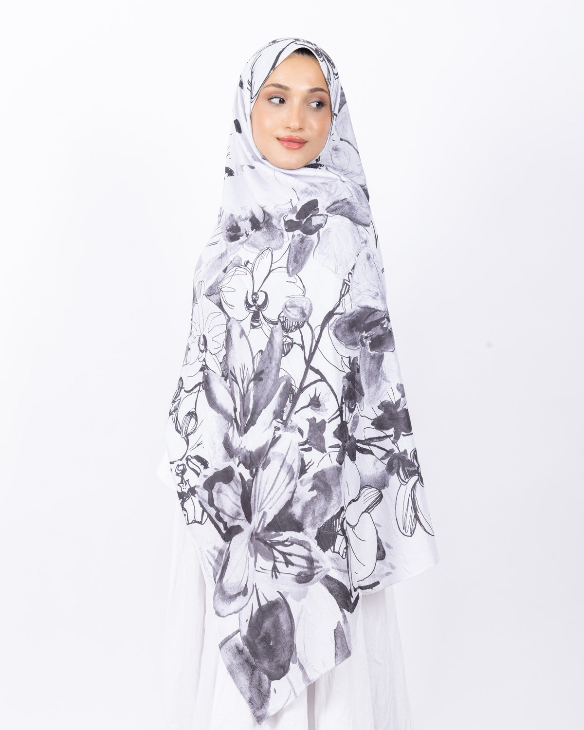 Mikro Bambu Kraş Şal D031 Beyaz-Gri