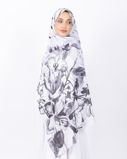 Mikro Bambu Kraş Şal D031 Beyaz-Gri