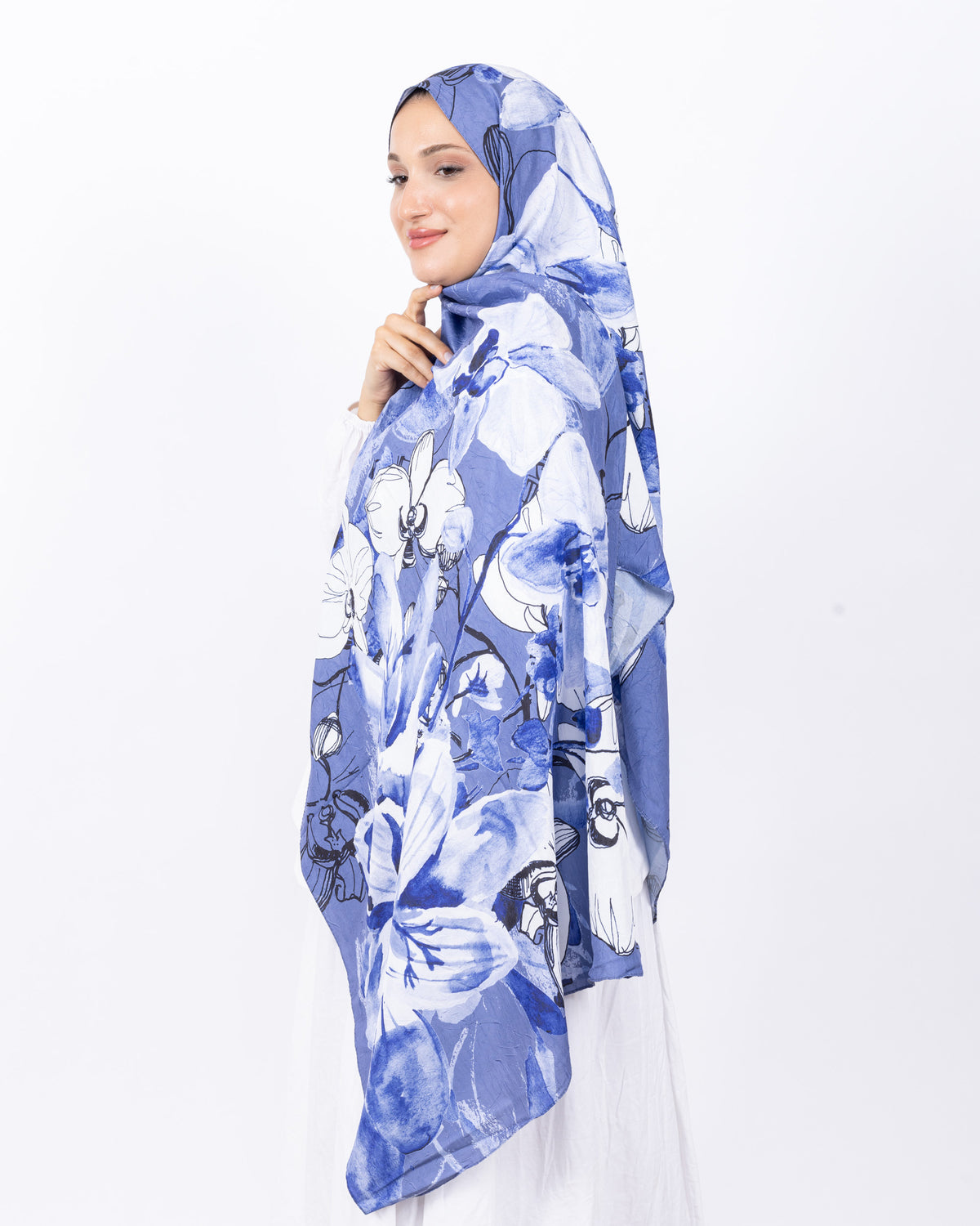 Mikro Bambu Kraş Şal D031 Lacivert-Beyaz