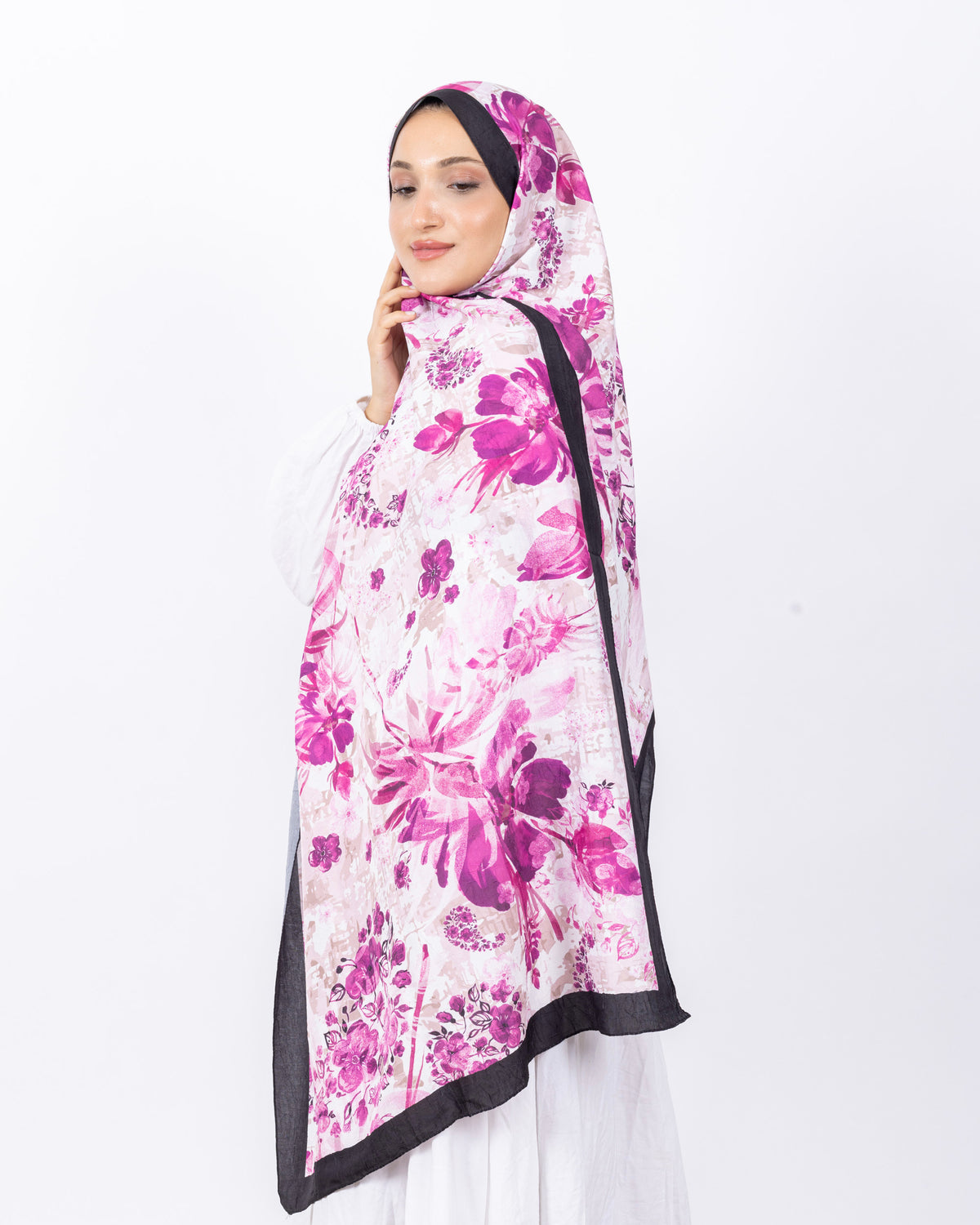 Mikro Bambu Kraş Şal D029 Siyah-Fuşya