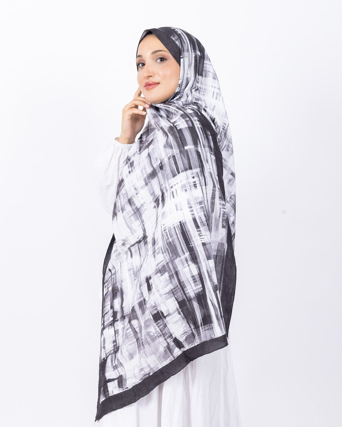 Mikro Bambu Kraş Şal D028 Siyah-Gri